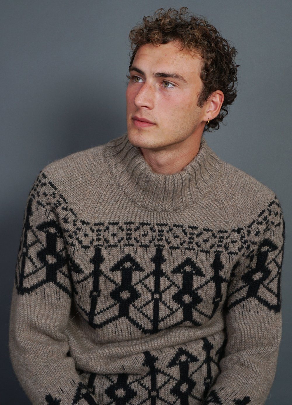 NORMANN | Pattern Knit Sweater | Stone/Coal | €400 -HANSEN Garments- HANSEN Garments