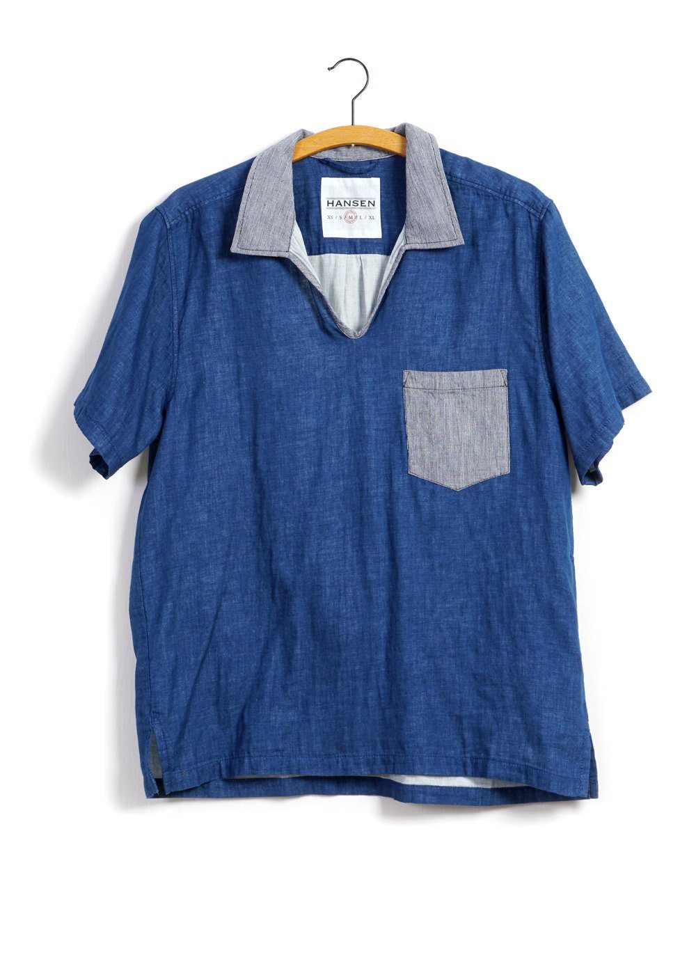 PHILLIP | Short Sleeve Pull-On Shirt | Indigo/Stripe -HANSEN Garments- HANSEN Garments