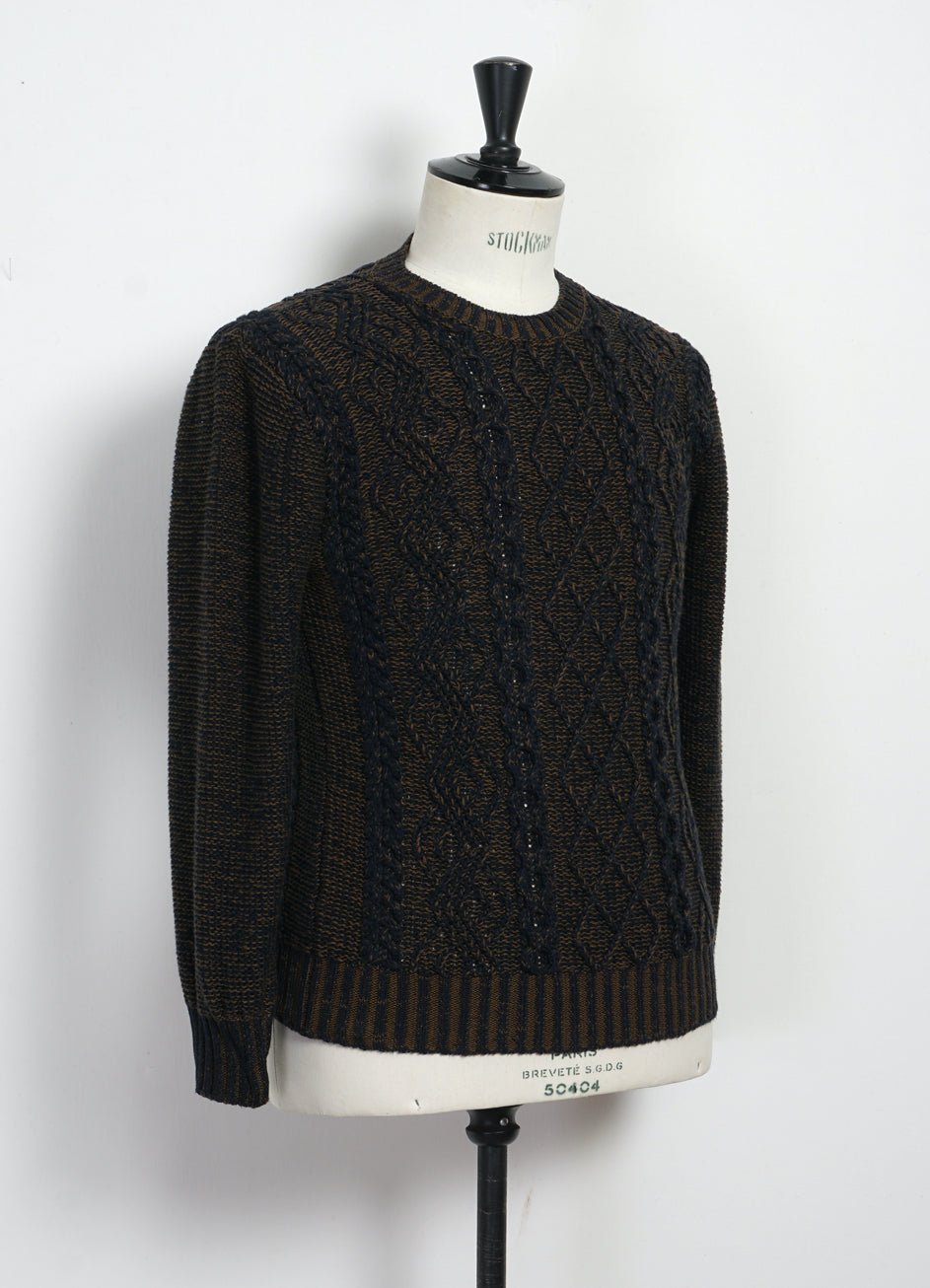 INIS MEÁIN - PLATED BEACH SWEATER | Pima Cotton Knitwear | Brown/Navy - HANSEN Garments