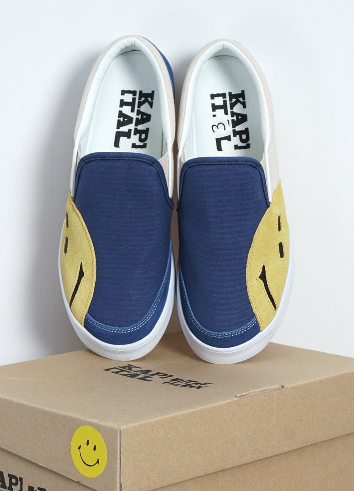 KAPITAL - RAIN SMILE | Slop On Shoes | Ecru x Blue - HANSEN Garments