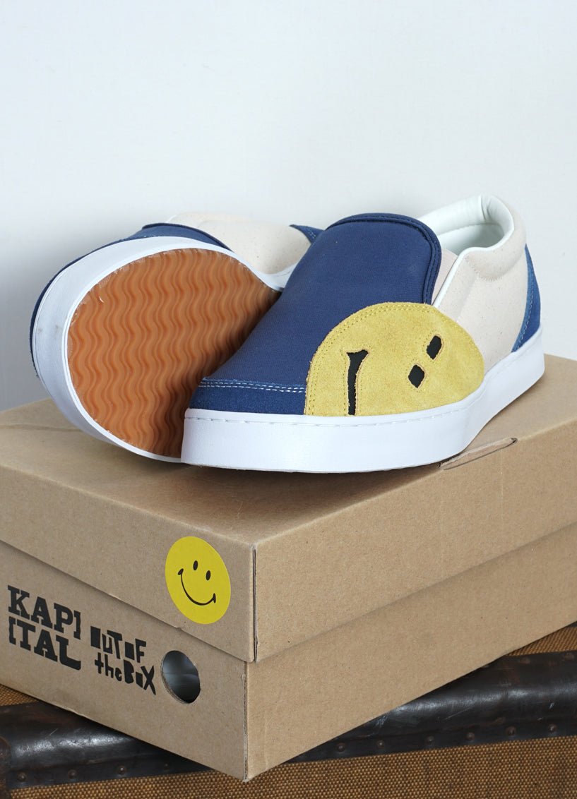 KAPITAL - RAIN SMILE | Slop On Shoes | Ecru x Blue - HANSEN Garments