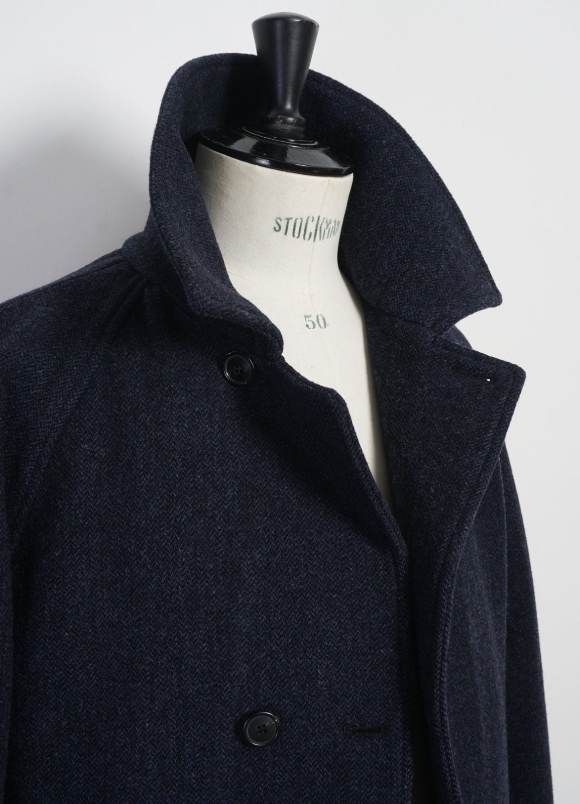 HANSEN GARMENTS - SIGFRED | Long Double Face Wool Coat | Blue Herringbone - HANSEN Garments