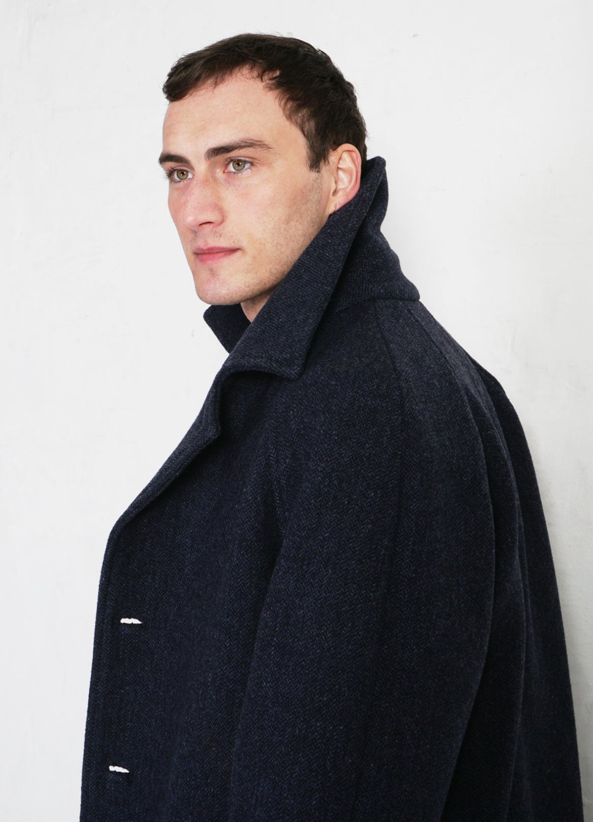 HANSEN GARMENTS - SIGFRED | Long Double Face Wool Coat | Blue Herringbone - HANSEN Garments
