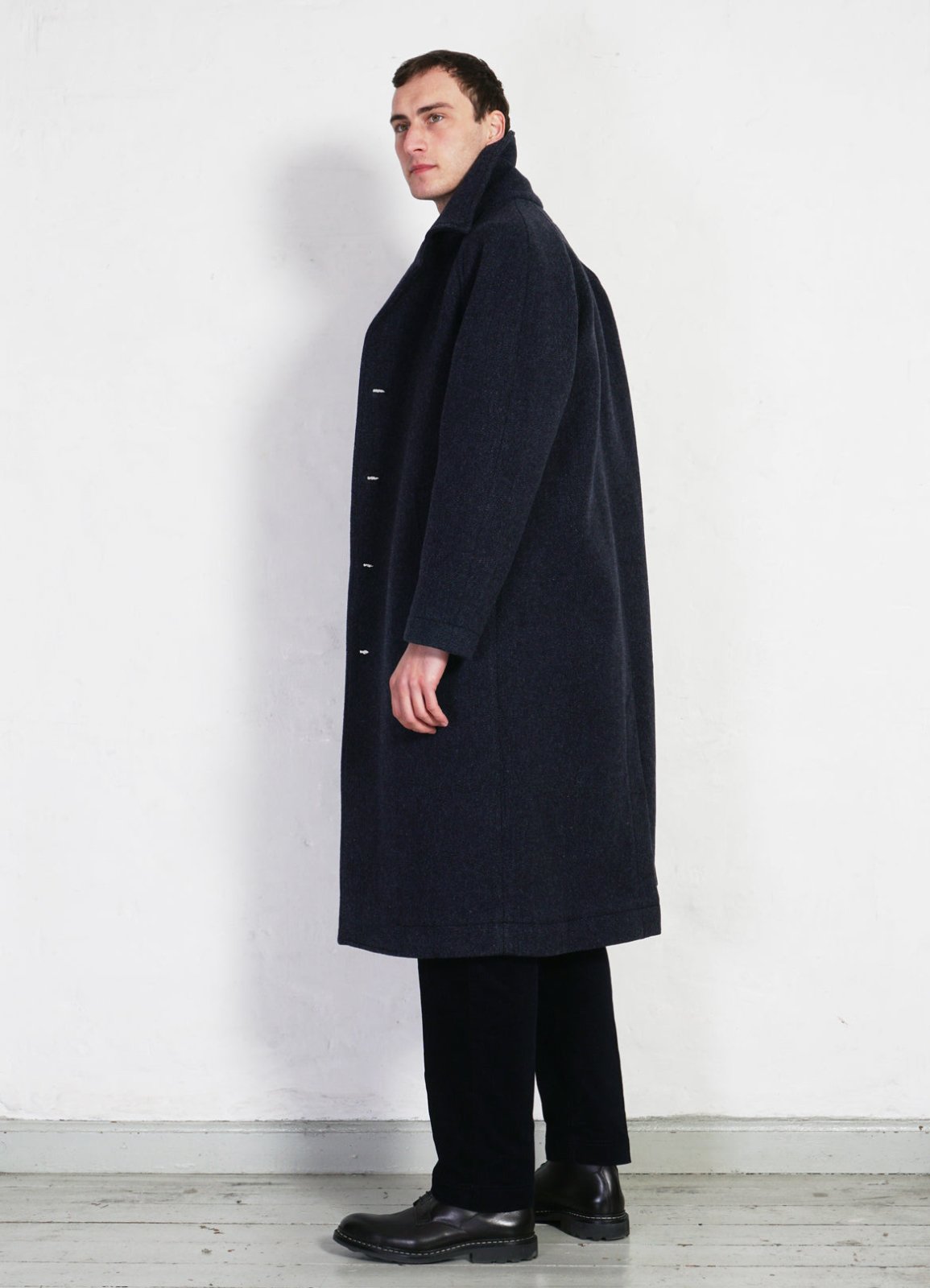 HANSEN GARMENTS - SIGFRED | Long Double Face Wool Coat | Blue Herringbone - HANSEN Garments