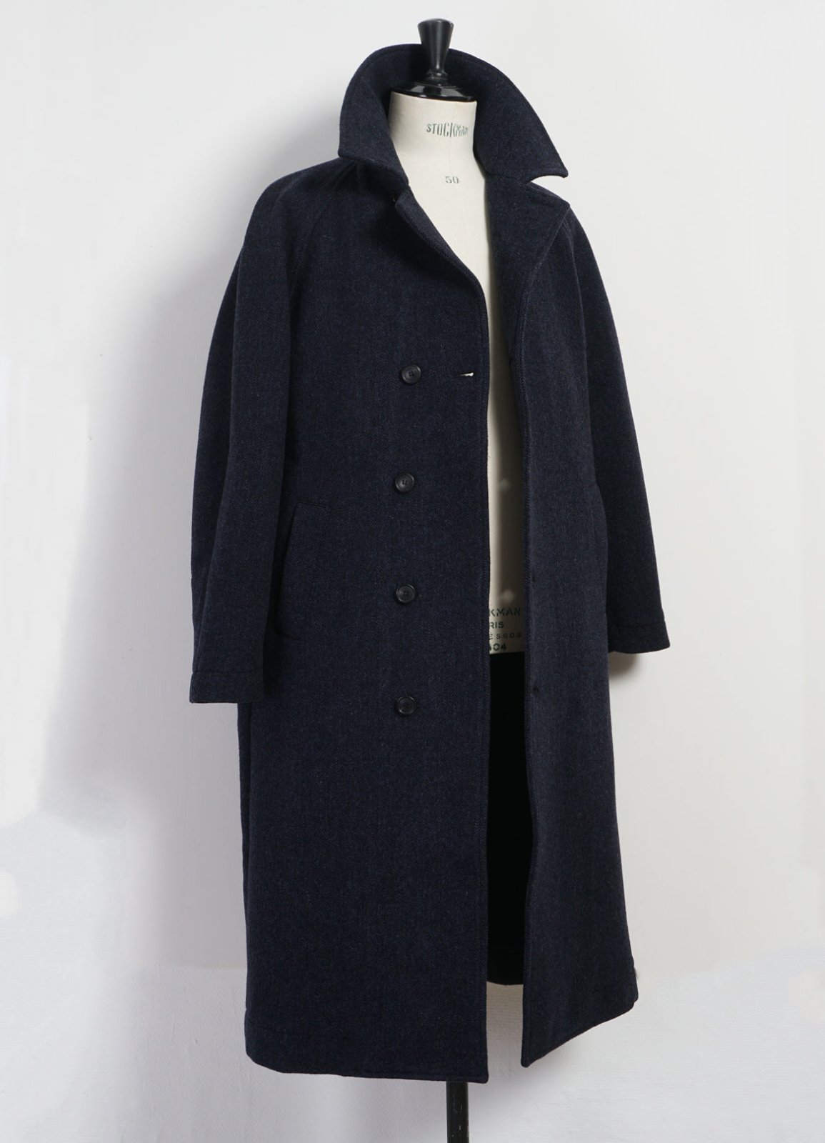 HANSEN GARMENTS - SIGFRED | Long Double Face Wool Coat | Blue Herringbone - HANSEN Garments