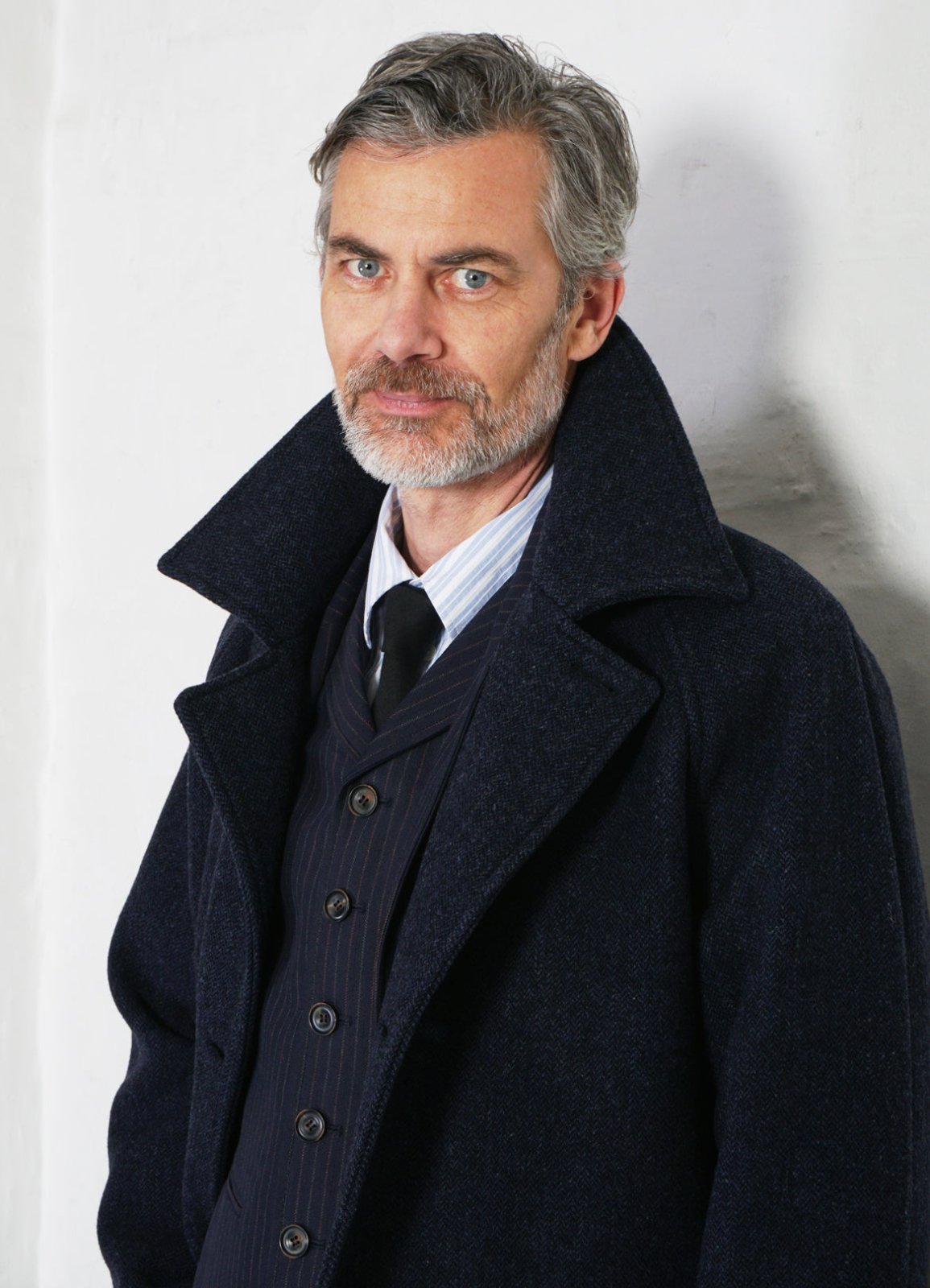 HANSEN GARMENTS - SIGFRED | Long Double Face Wool Coat | Blue Herringbone - HANSEN Garments