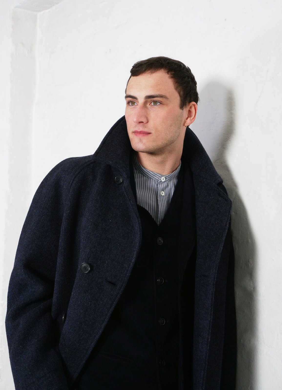 HANSEN GARMENTS - SIGFRED | Long Double Face Wool Coat | Blue Herringbone - HANSEN Garments