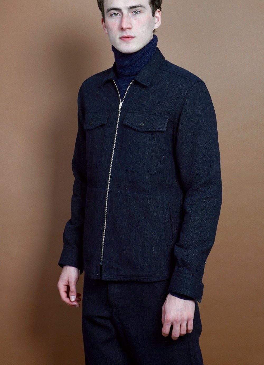 HANSEN Garments - SIGVE | Zipper Front Over Shirt | Navy Melange - HANSEN Garments