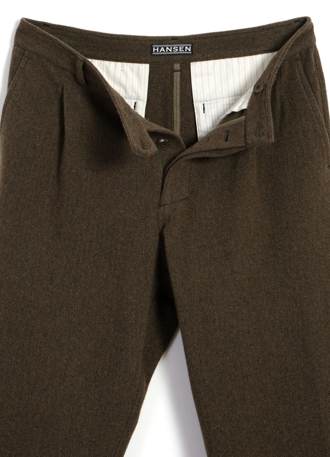HANSEN GARMENTS - SUNE | Pleated Wide Cut Trousers | Brown Herringbone - HANSEN Garments