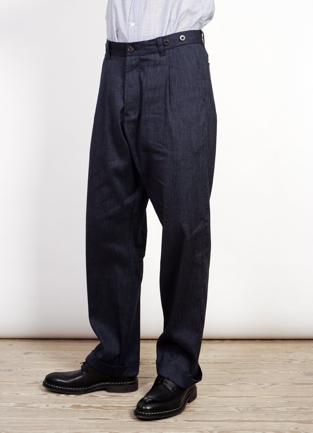 SUNE | Pleated Wide Cut Trousers | Navy Melange -HANSEN Garments- HANSEN Garments