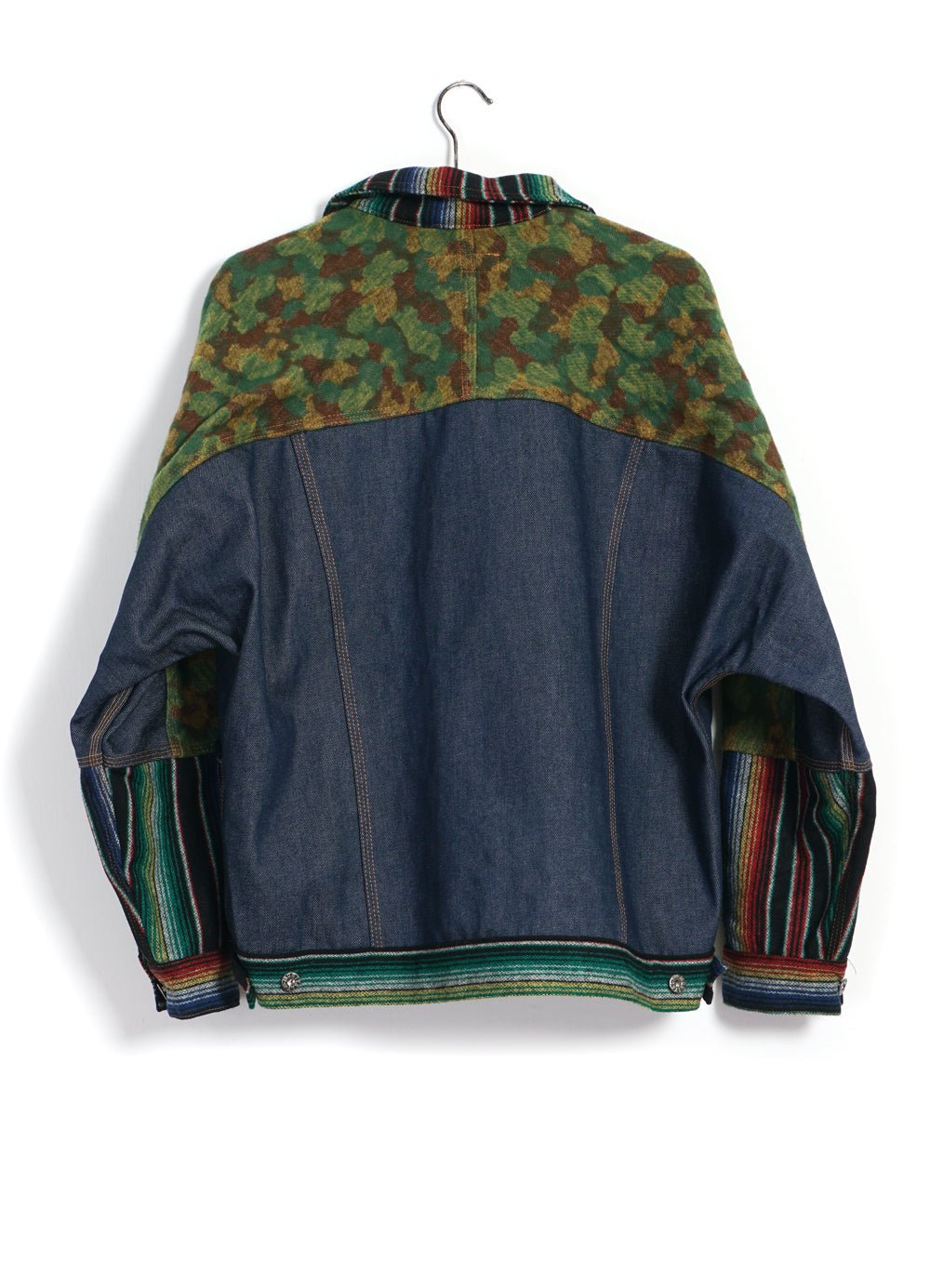 MONITALY - TRIPLE FABRIC JACKET | Asian Knot Denim Jacket | Jacquard Camo/Wool Flannel Sarape/Indigo Denim - HANSEN Garments