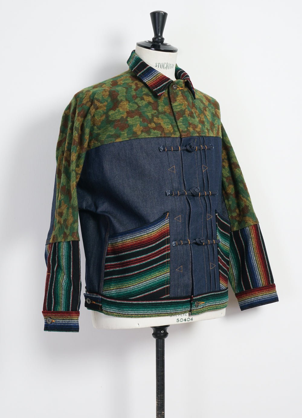 MONITALY - TRIPLE FABRIC JACKET | Asian Knot Denim Jacket | Jacquard Camo/Wool Flannel Sarape/Indigo Denim - HANSEN Garments