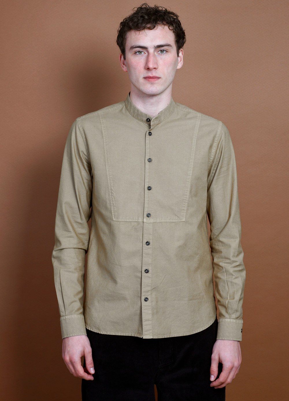 HANSEN Garments - VALMAR | Collarless Bib Shirt | Gobi - HANSEN Garments