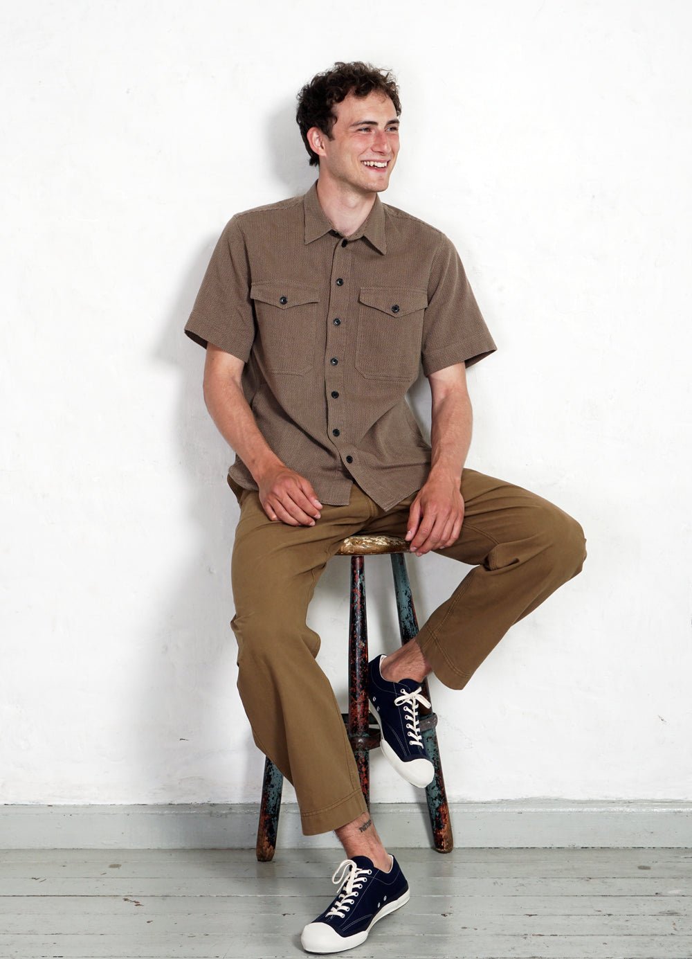 HANSEN GARMENTS - VILLY | Short Sleeve Shirt | Khaki Sashiko - HANSEN Garments