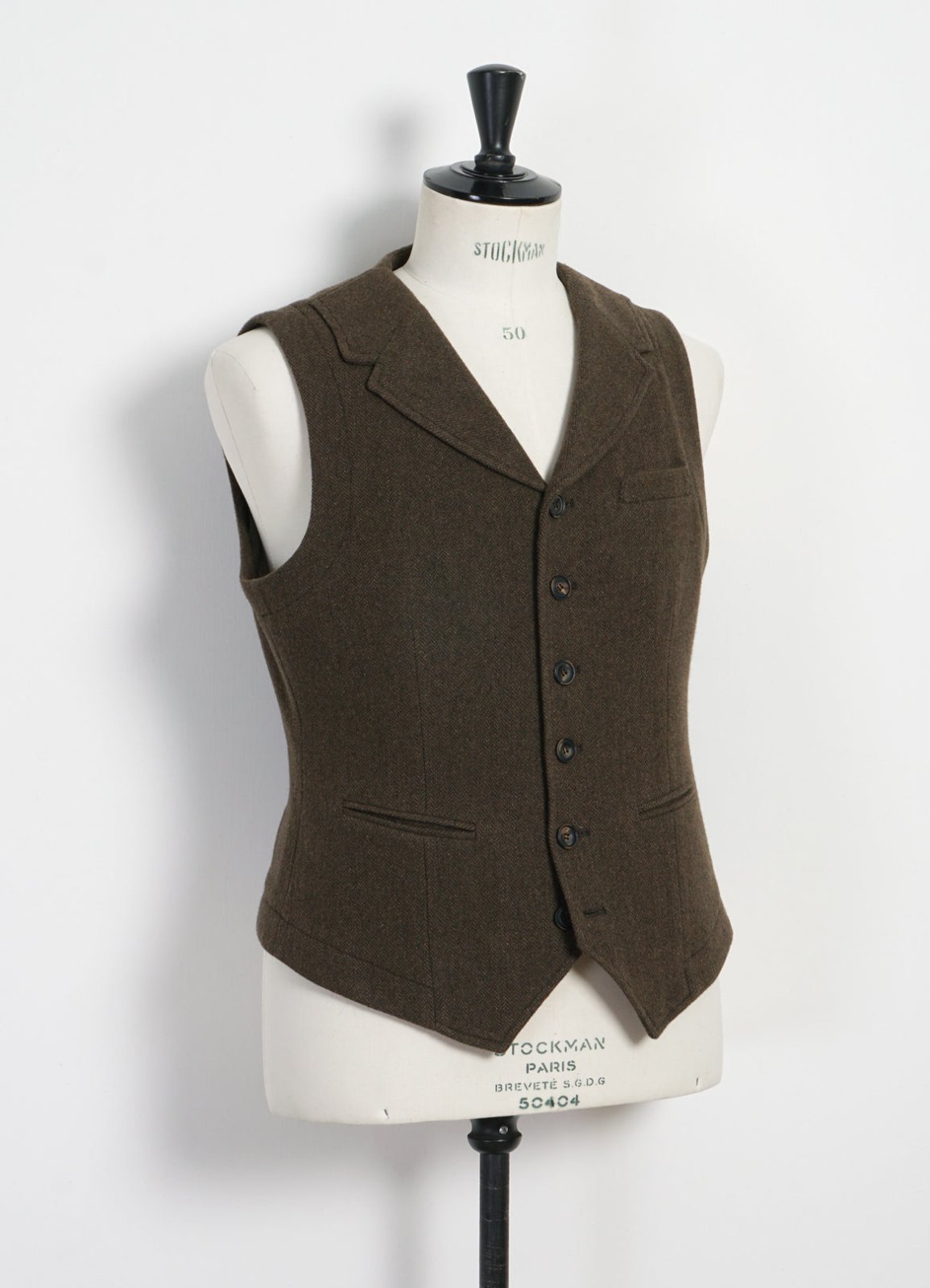 WILLIAM Lapel Waistcoat Brown Herringbone