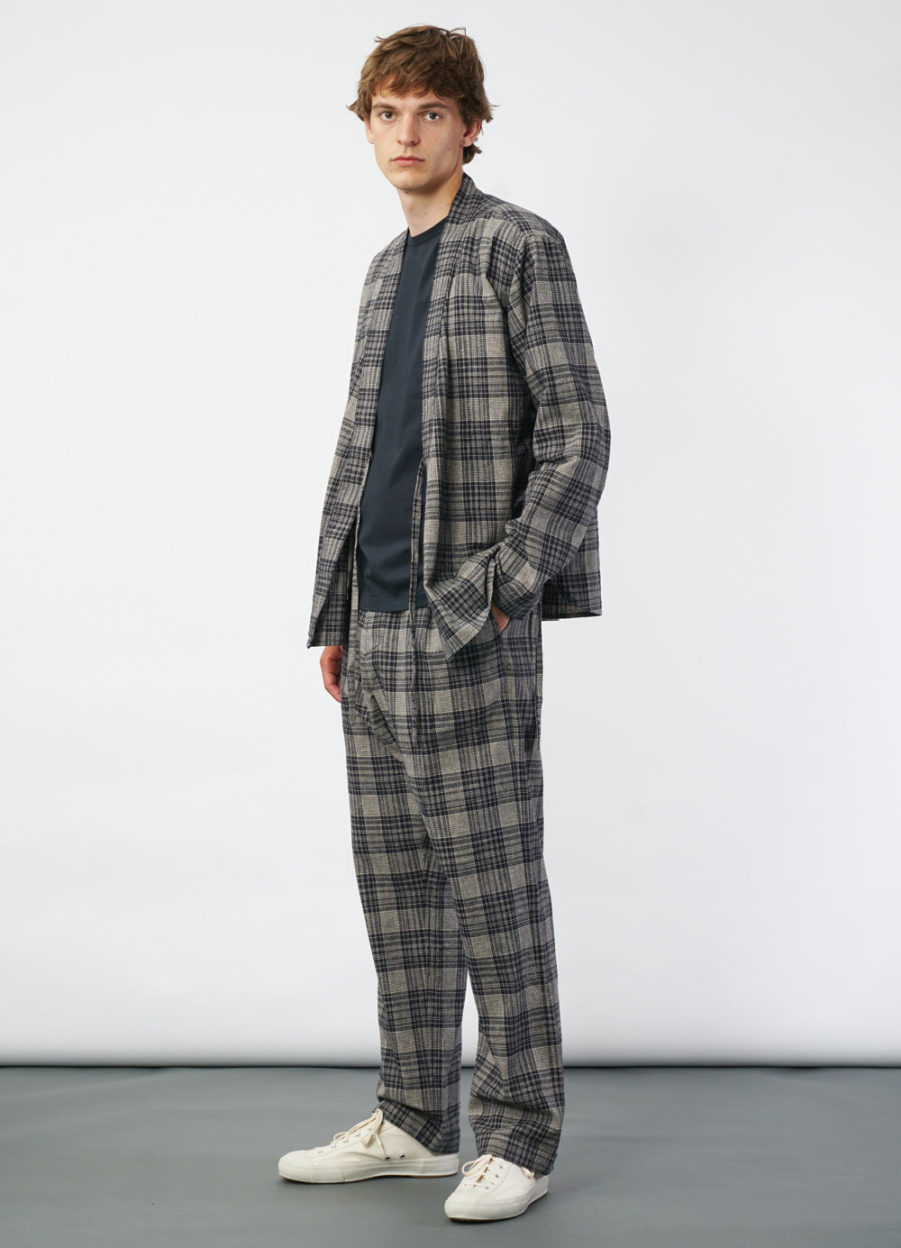 ROMAN 29-59-3 | Loose Cut Eastern Jacket | Navy Ecru Check