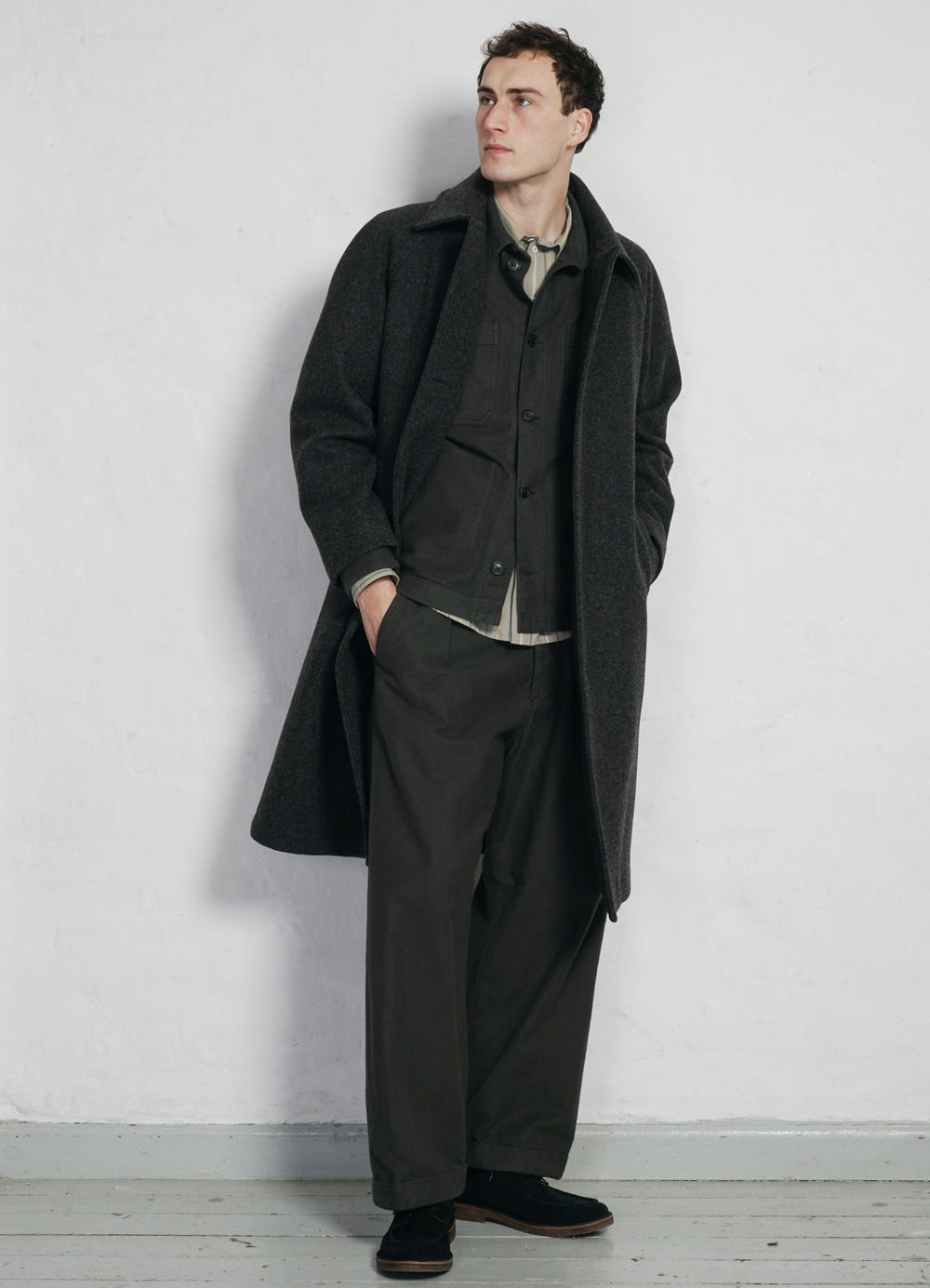 SIGURD | Long Lined Wool Coat | Grey Melange | HANSEN Garments