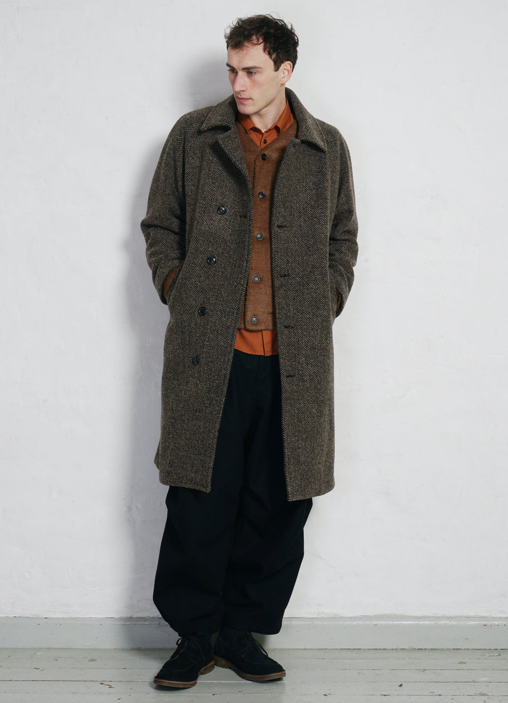 SIGURD | Long Lined Wool Coat | Brown Tweed
