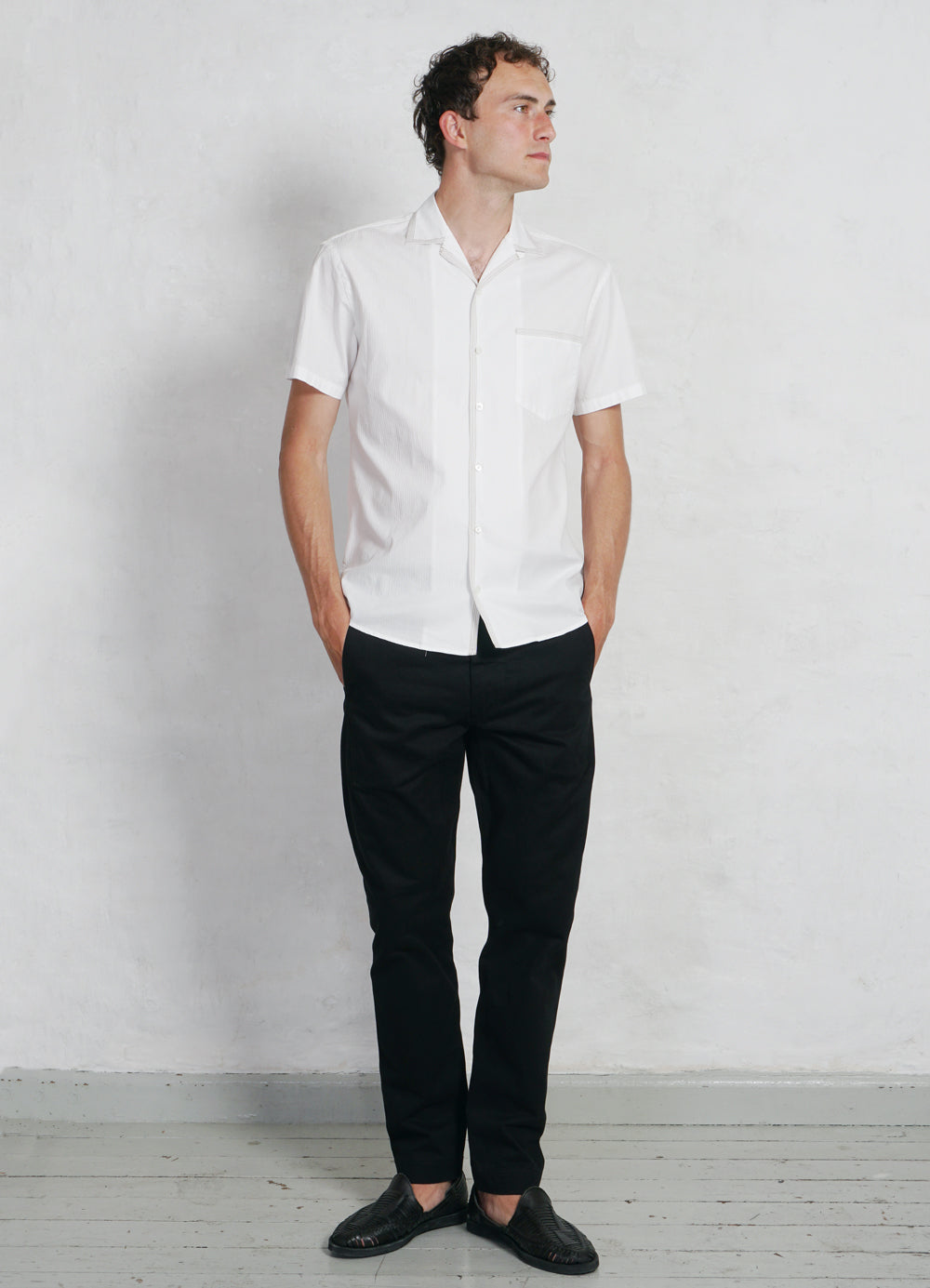 JONNY | Short Sleeve Herringbone Shirt | White
