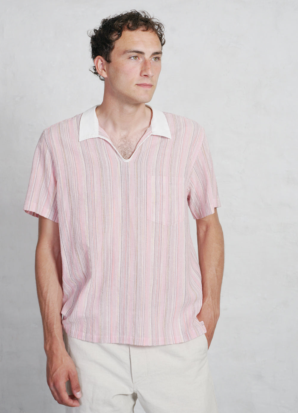 PHILIP | Short Sleeve Pull-On Shirt | Raspberry