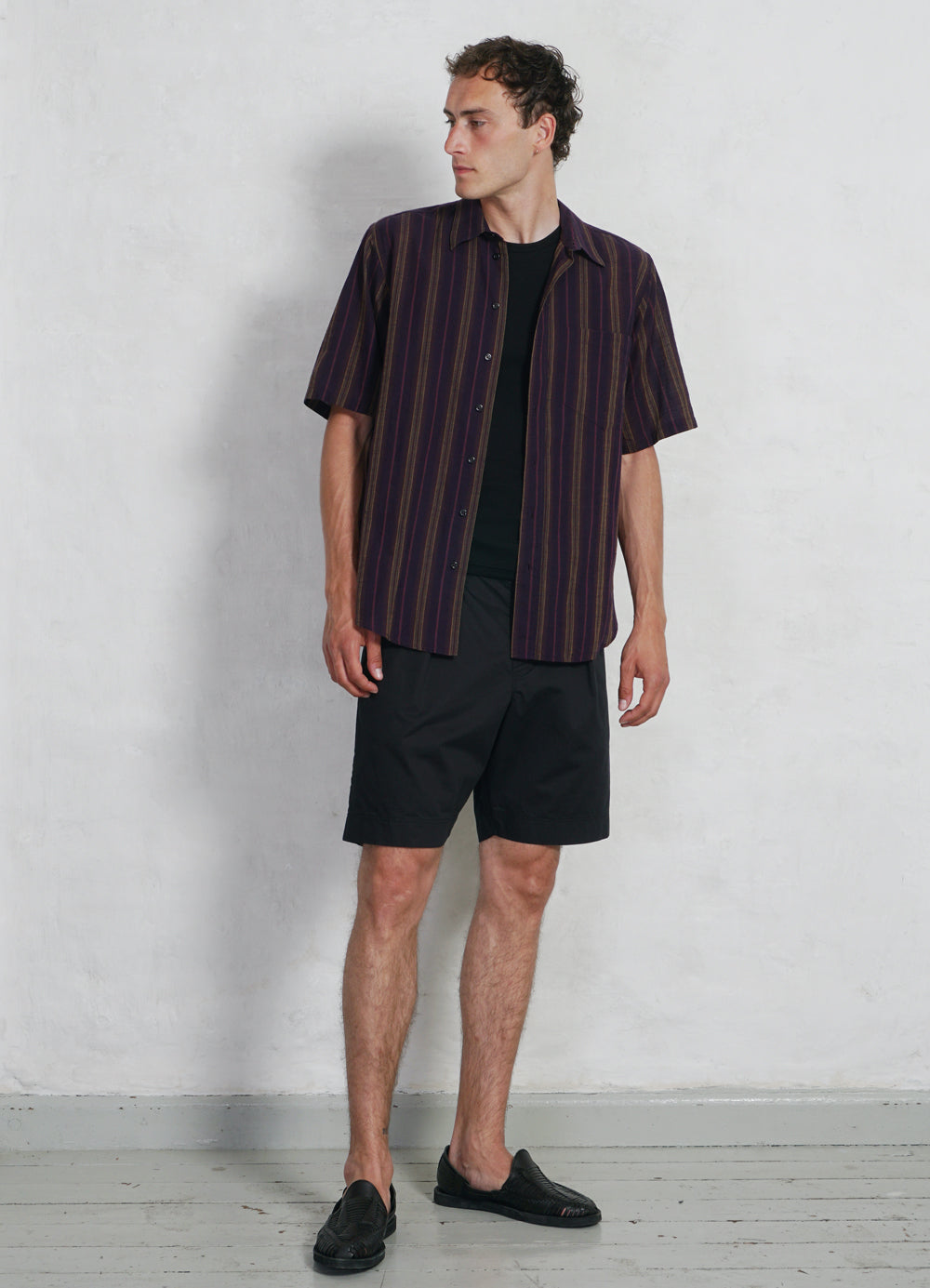 REIDAR | Loose Fit Short Sleeve Shirt | Purple Stripes