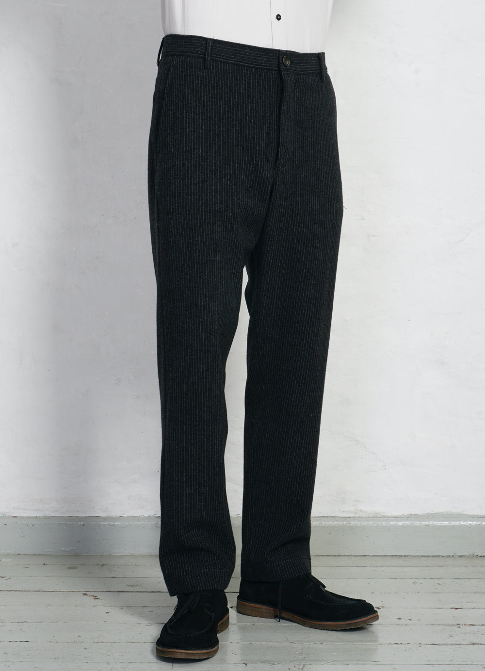 KEN | Wide Cut Trousers | Black Wool Pin
