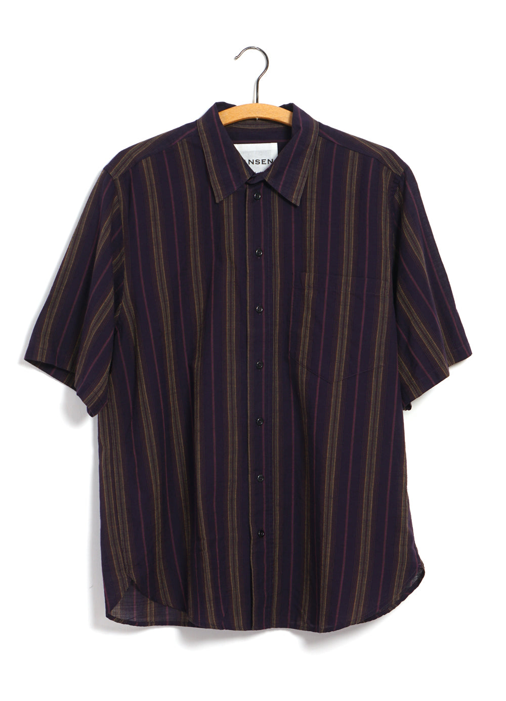 REIDAR | Loose Fit Short Sleeve Shirt | Purple Stripes