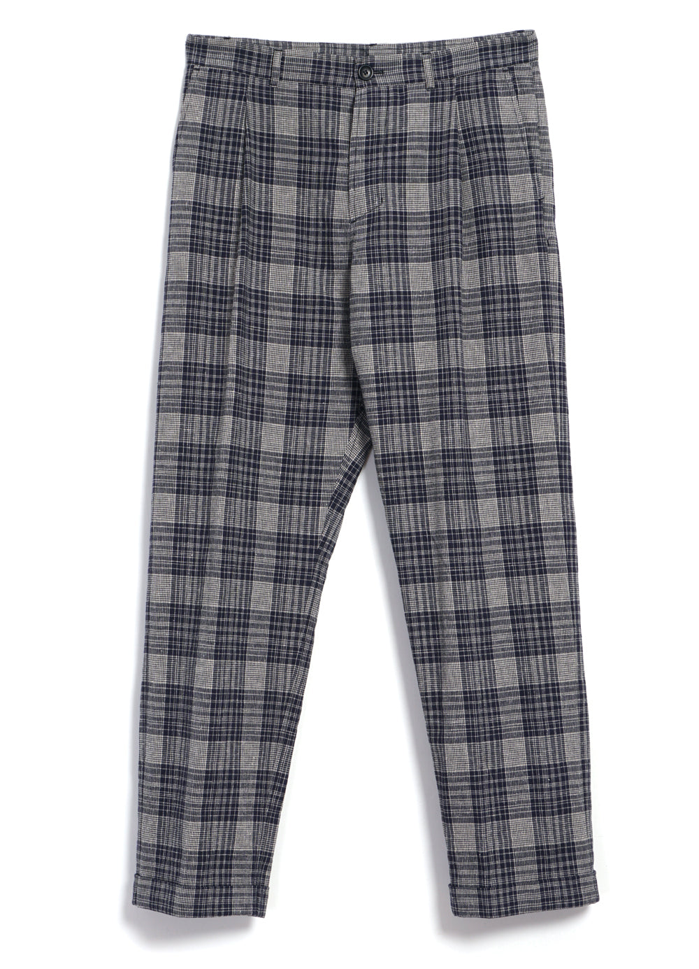 SUNE 29-59-3 | Pleated Wide Cut Trousers | Navy Ecru Check