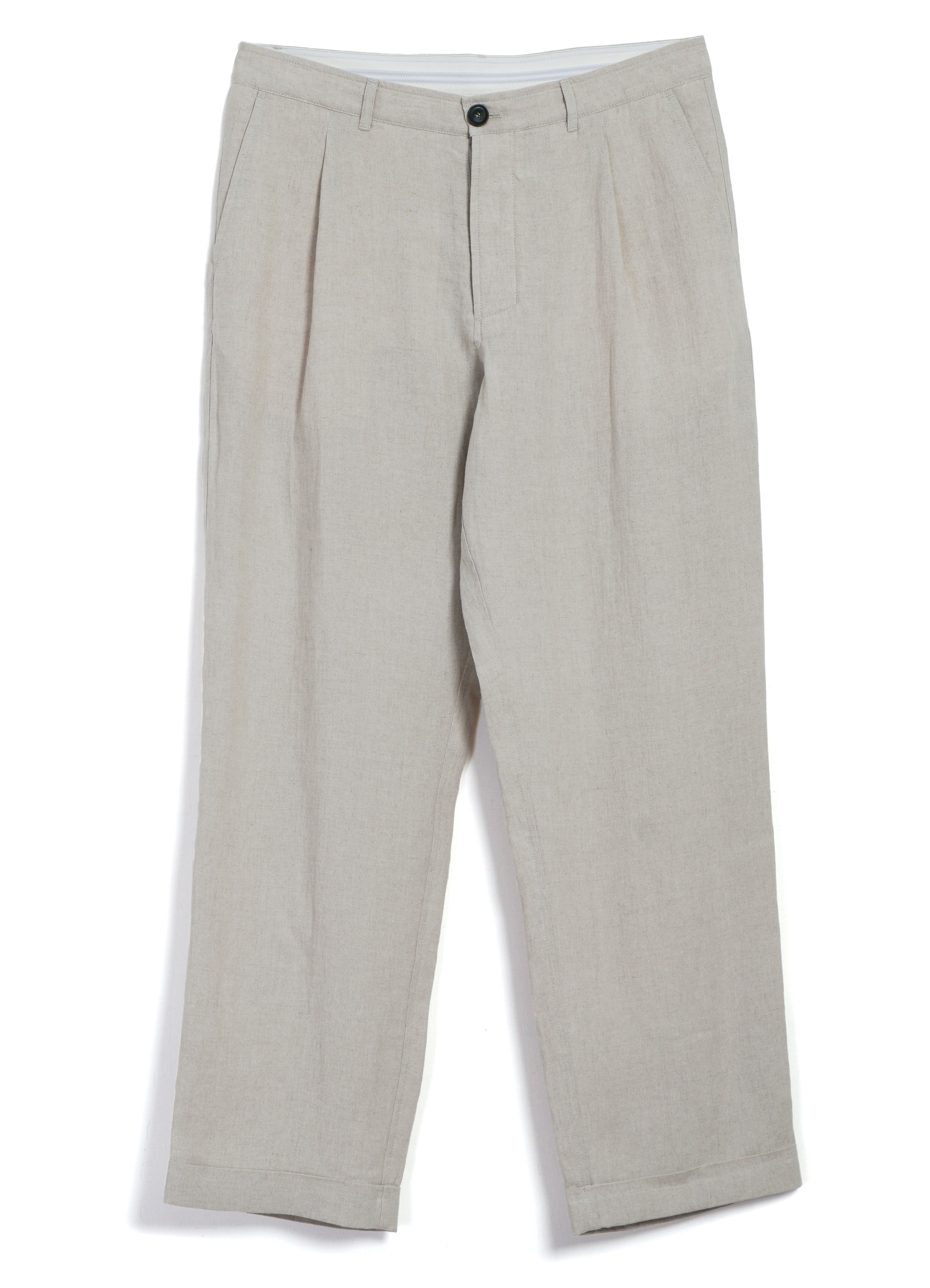 SUNE 31-67-1 | Classic Pleated Trousers | Nature Linen – HANSEN