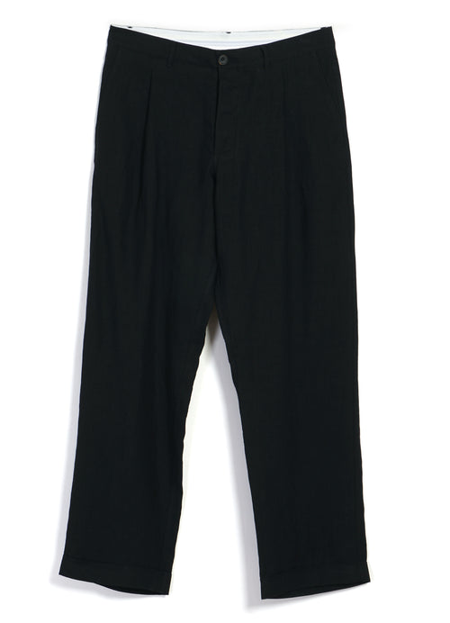 SUNE 31-67-2 | Classic Pleated Trousers | Black Linen