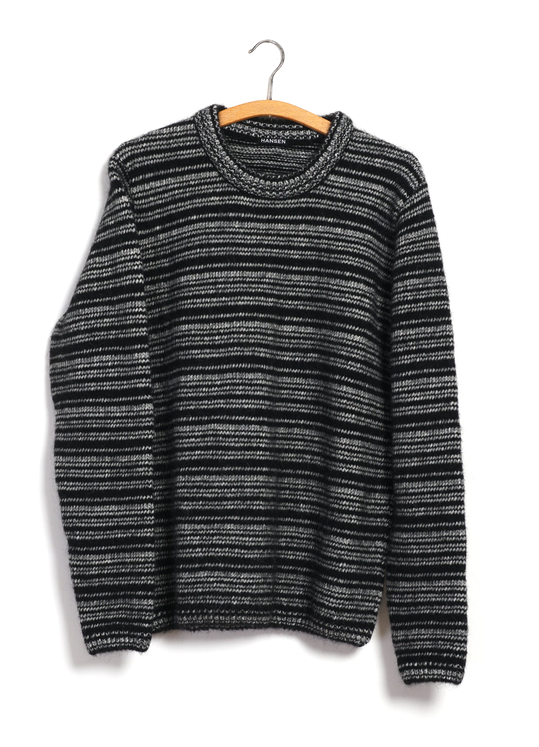 ESKE 32-03-5 | Striped Knit Crew Neck Sweater | Black Silver