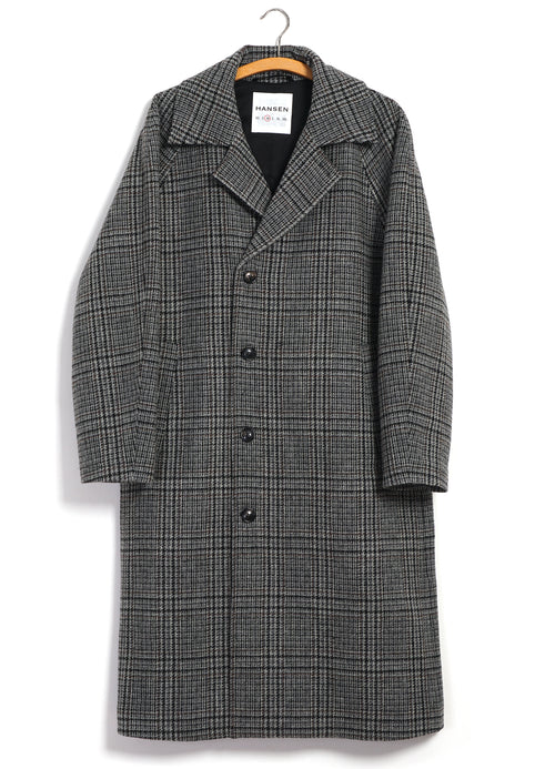 SIGURD 32-73-9 | Long Lined Wool Coat | Grey Check Wool