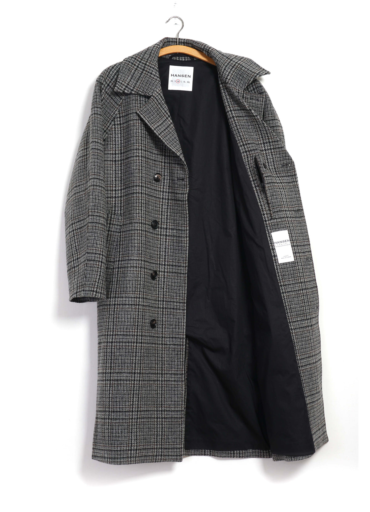 SIGURD 32-73-9 | Long Lined Wool Coat | Grey Check Wool
