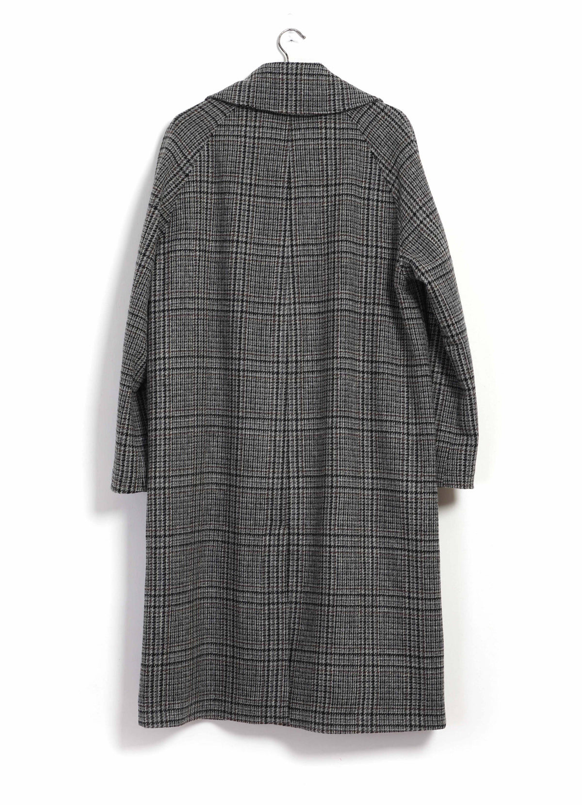SIGURD 32-73-9 | Long Lined Wool Coat | Grey Check Wool
