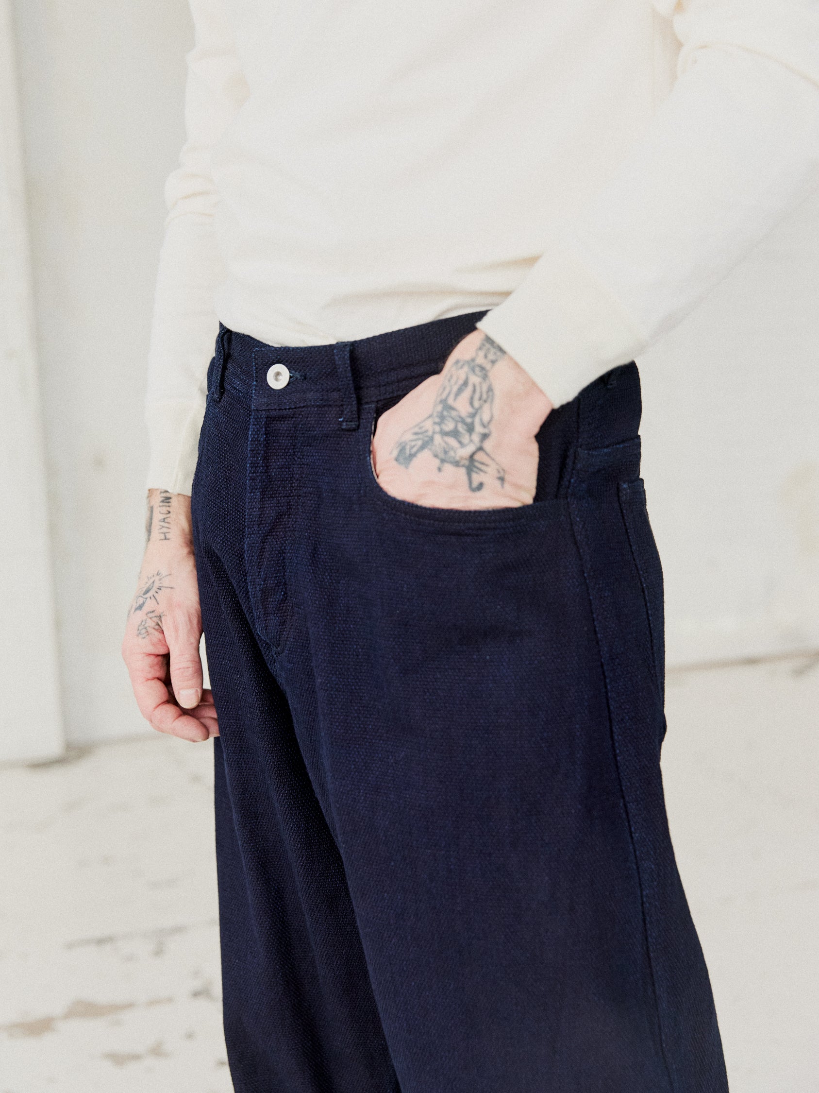 ROBBY 102-12-27-4 | Wide Cut Trousers | Dobby Indigo