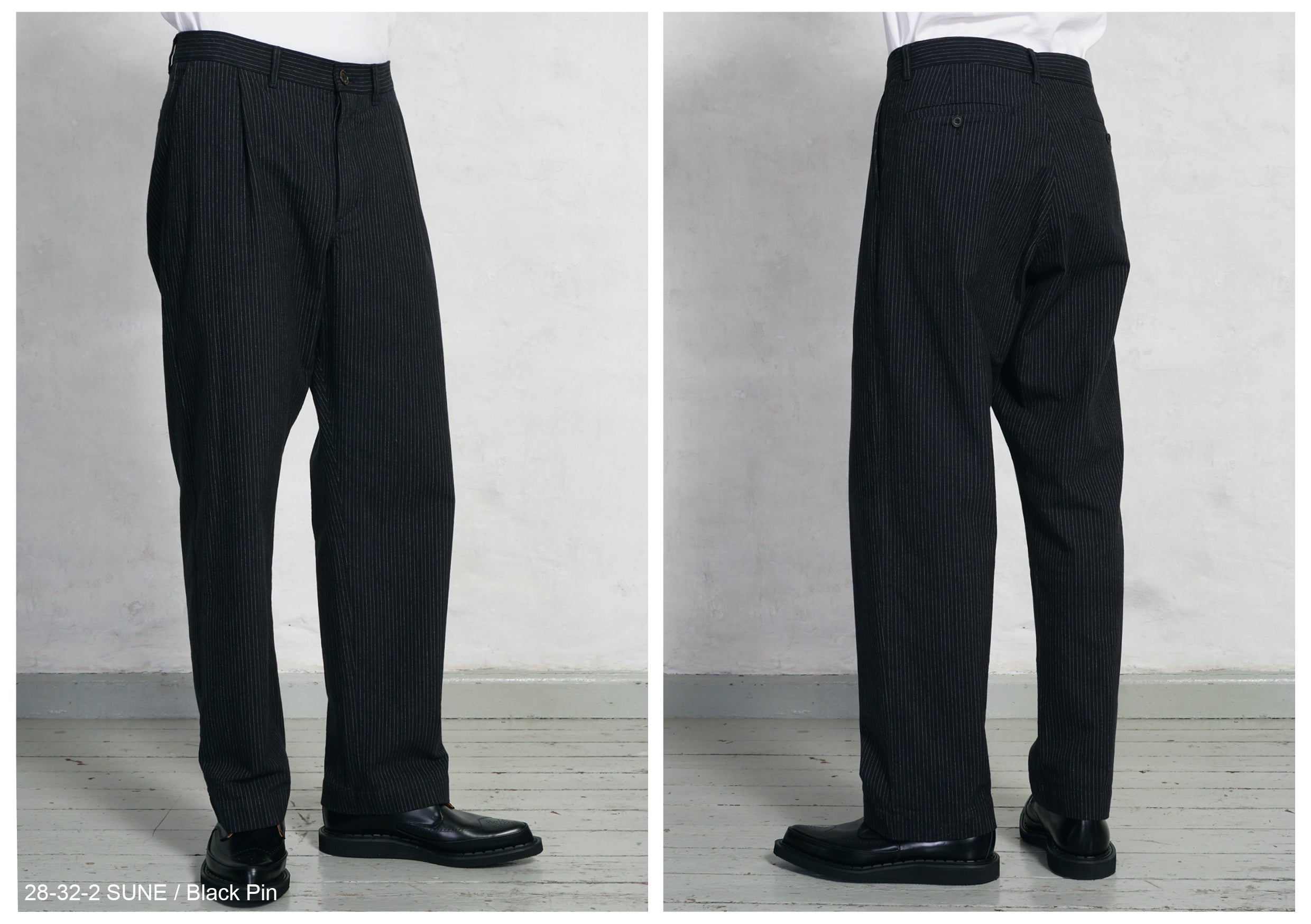 SUNE 28-32-2 | Pleated Wide Cut Trousers | Black Pin