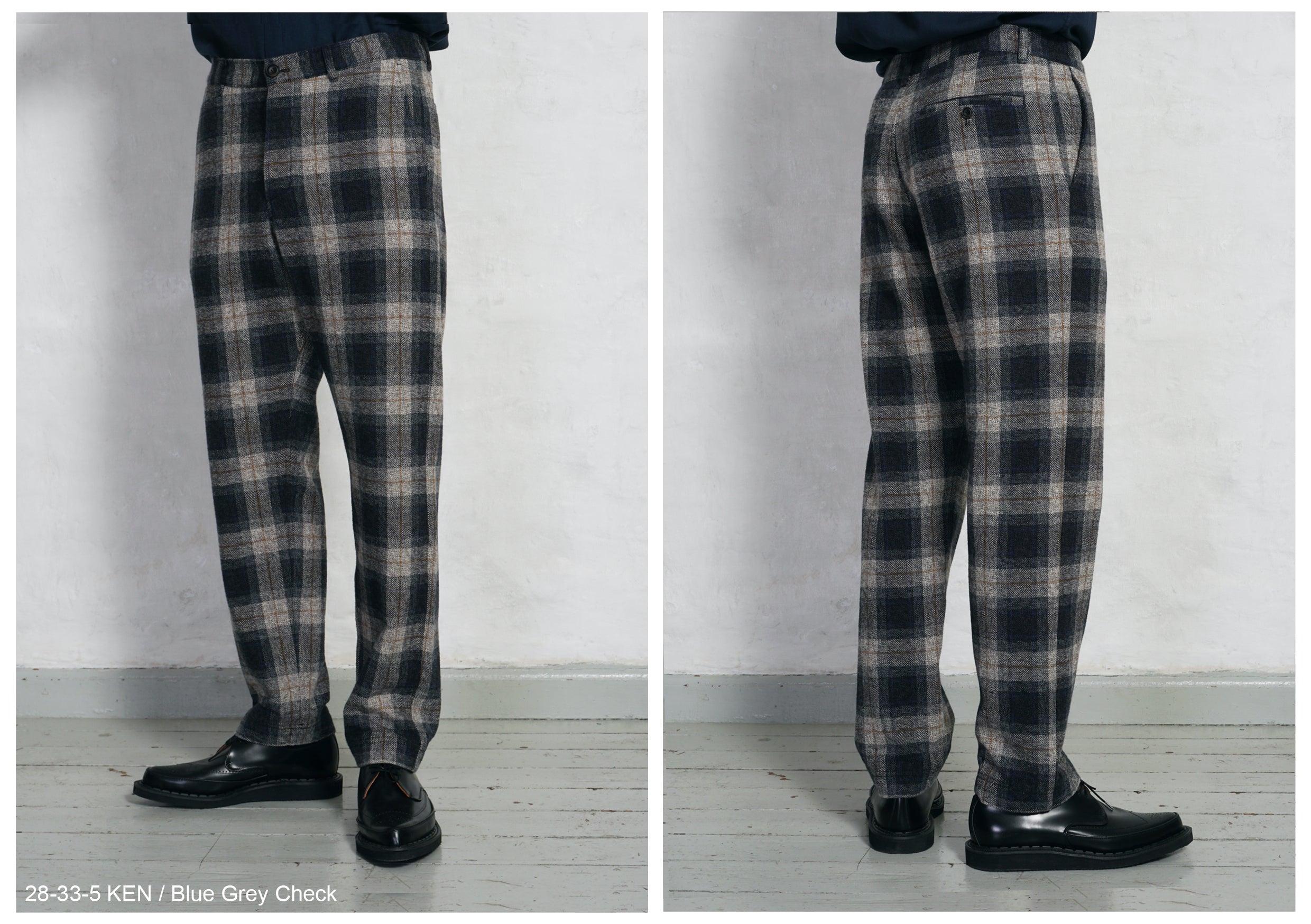 KEN 28-33-5 | Wide Cut Trousers | Blue Grey Checks