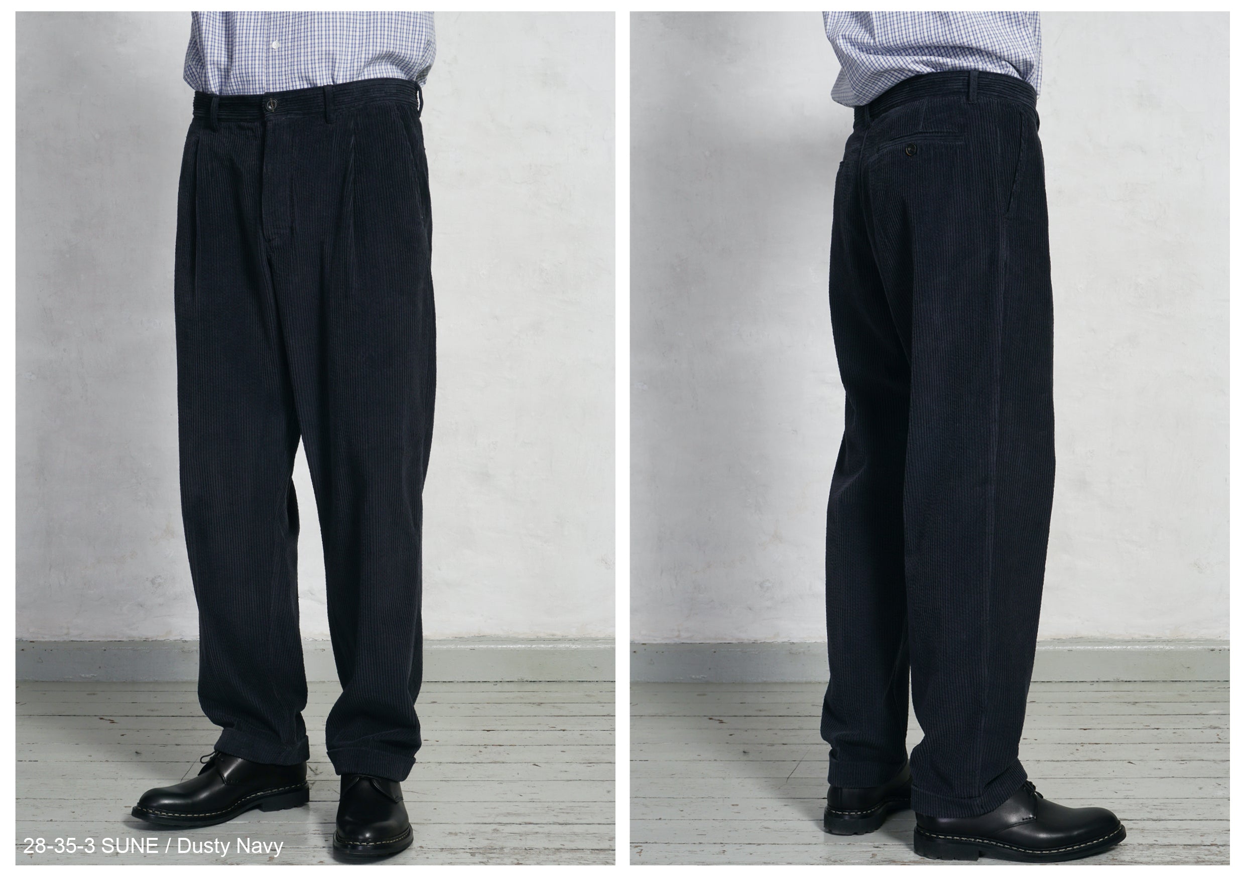 SUNE 28-35-3 | Pleated Wide Cut Trousers | Dusty Navy