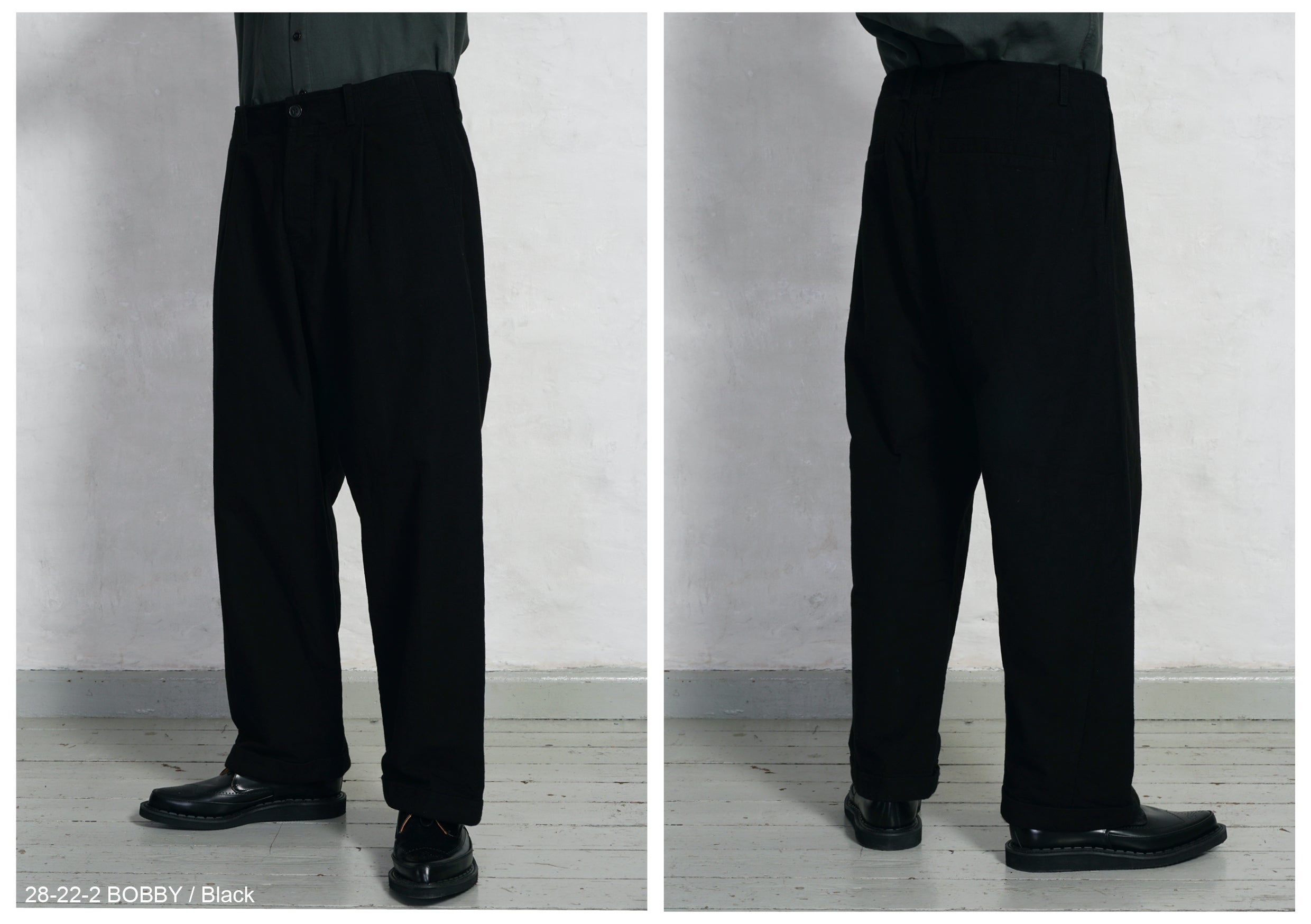 BOBBY 27-56-2 | Wide Pleated Everyday Trousers | Black