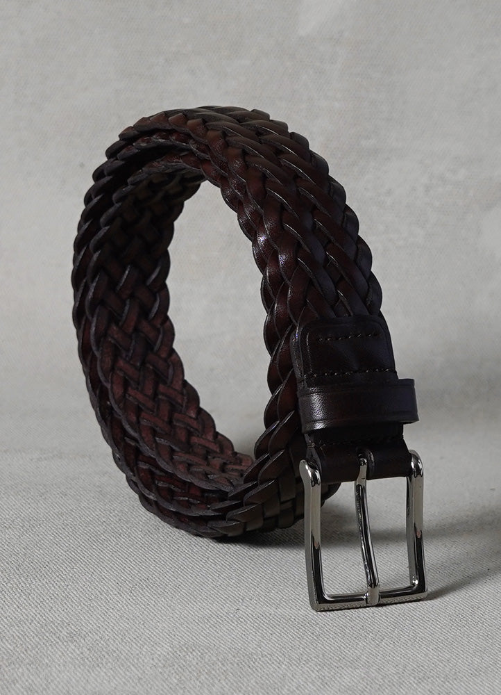BRAIDED | Leather Belt | Dark Brown/Brass