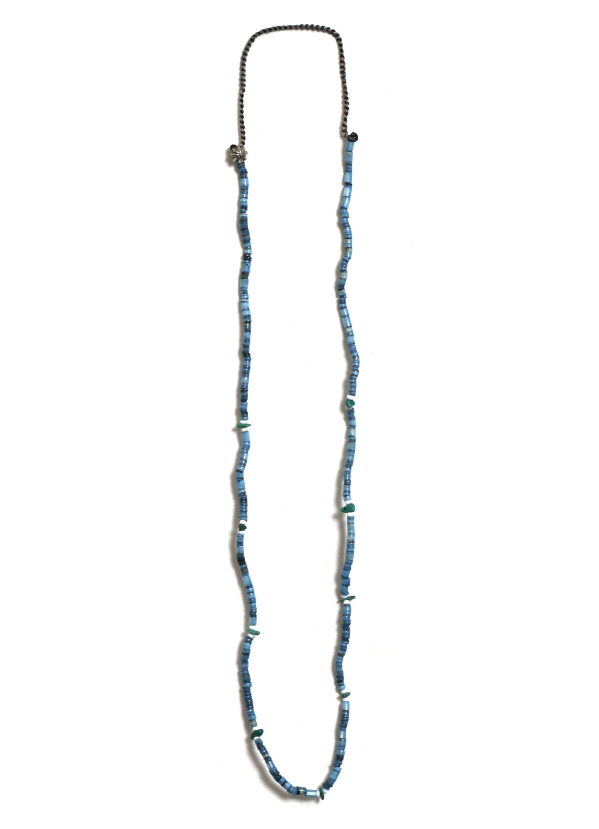 D-603 | Indigo Dyed Shell Beads Necklace | Turquoise & White Hearts