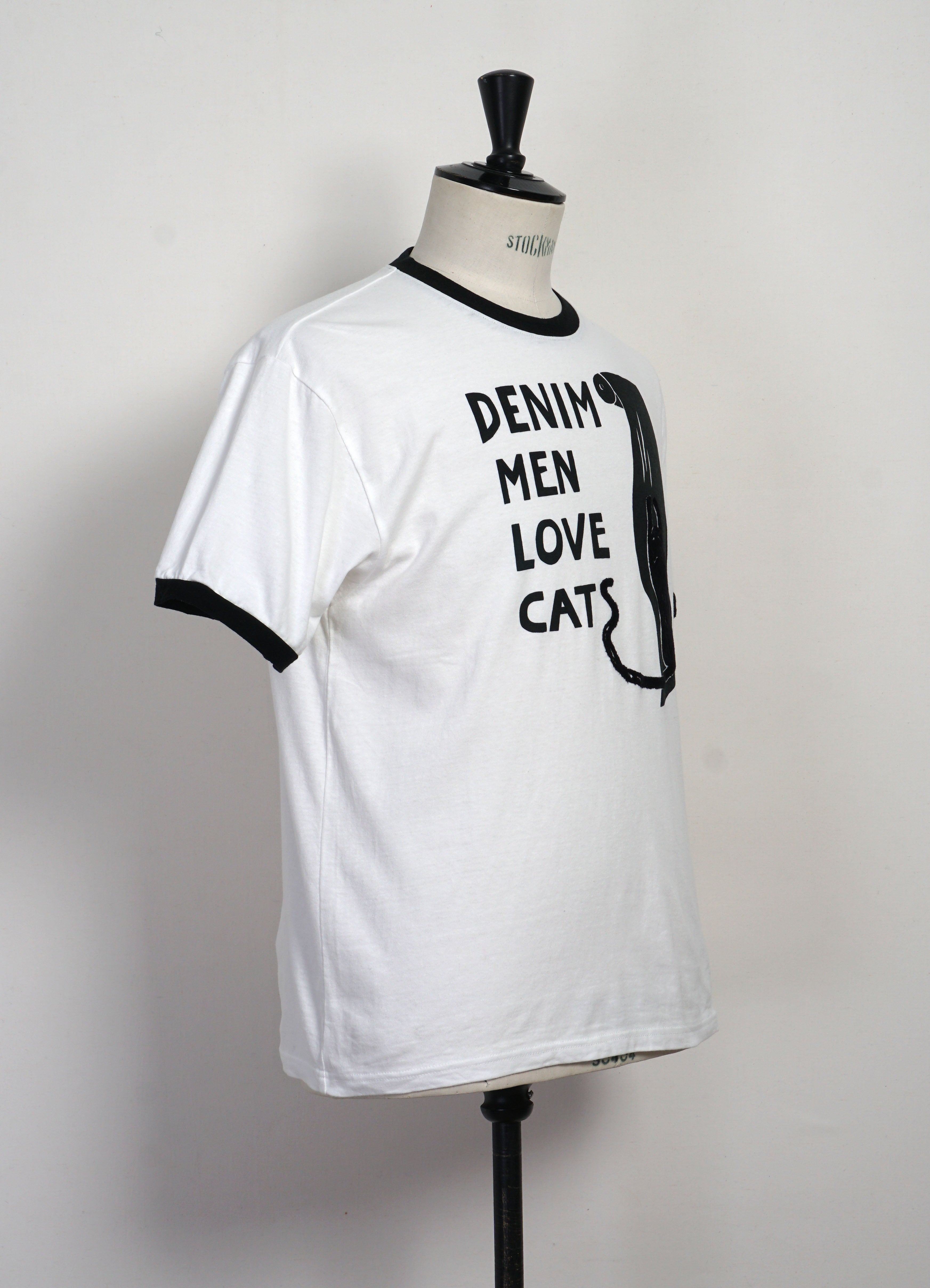 DENIM MEN LOVE CATS SCRATCH | Flocked Print Ringer Tee | White