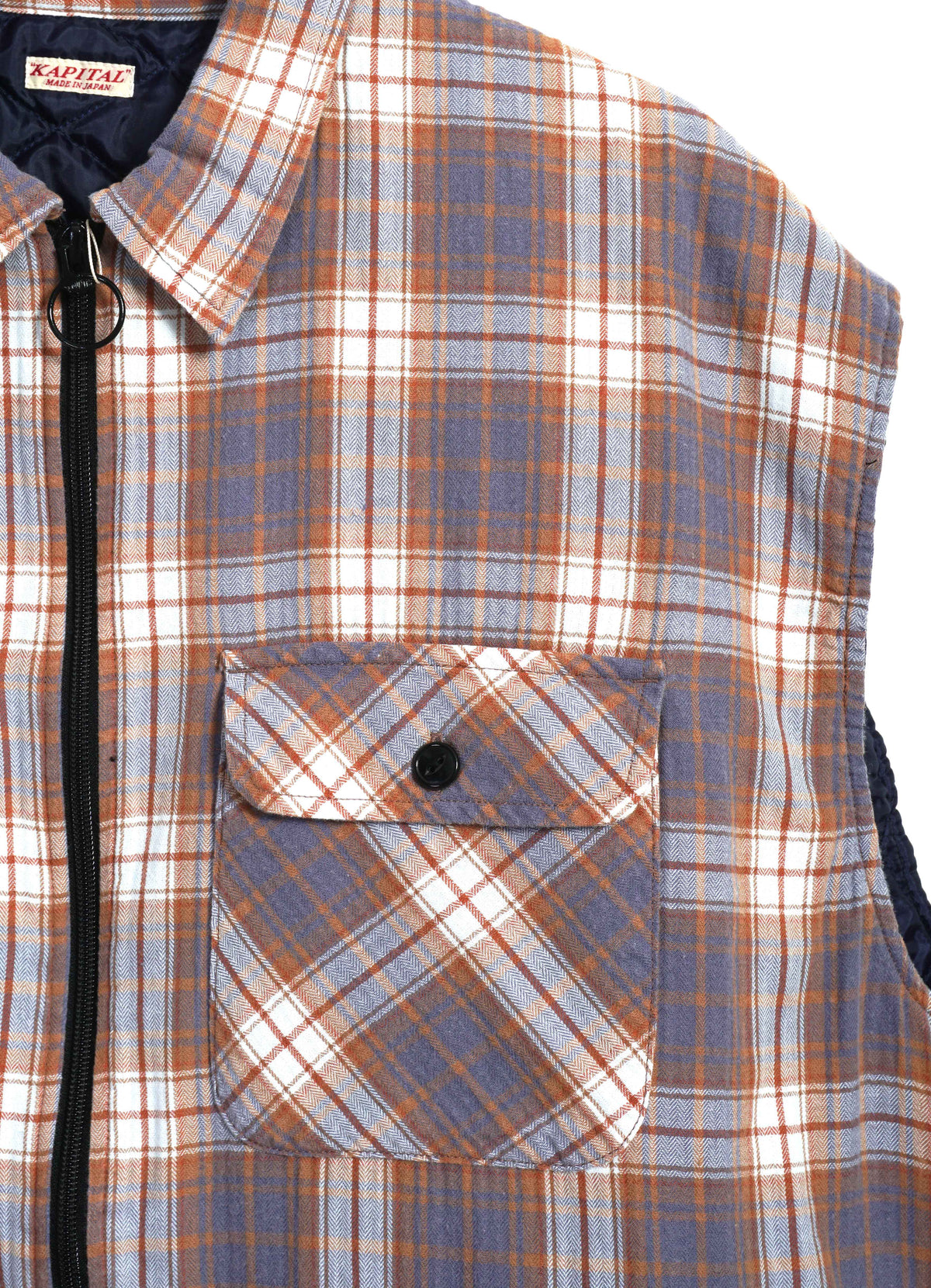 FLANNEL CHECK | Quilted Sleeveless Vest | Navy