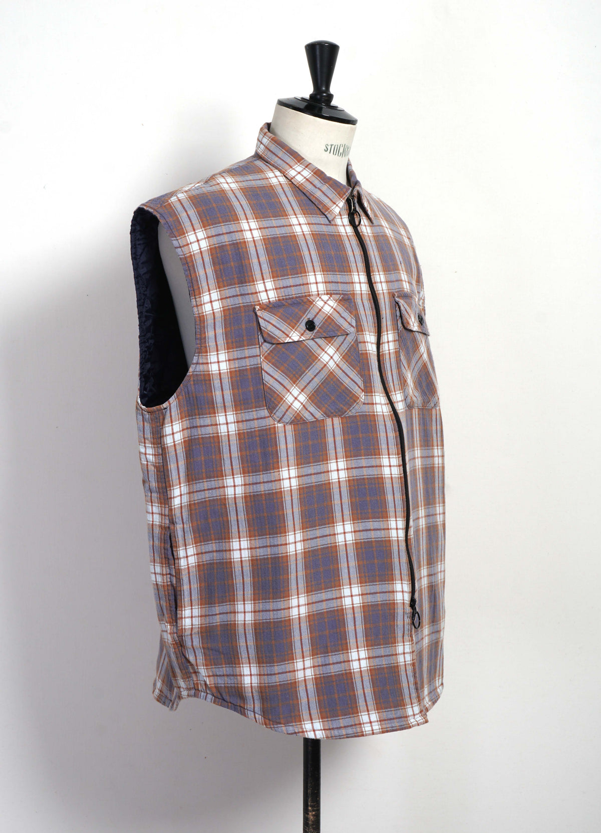 FLANNEL CHECK | Quilted Sleeveless Vest | Navy