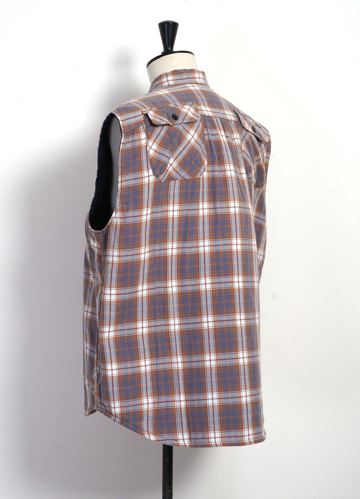 FLANNEL CHECK | Quilted Sleeveless Vest | Navy