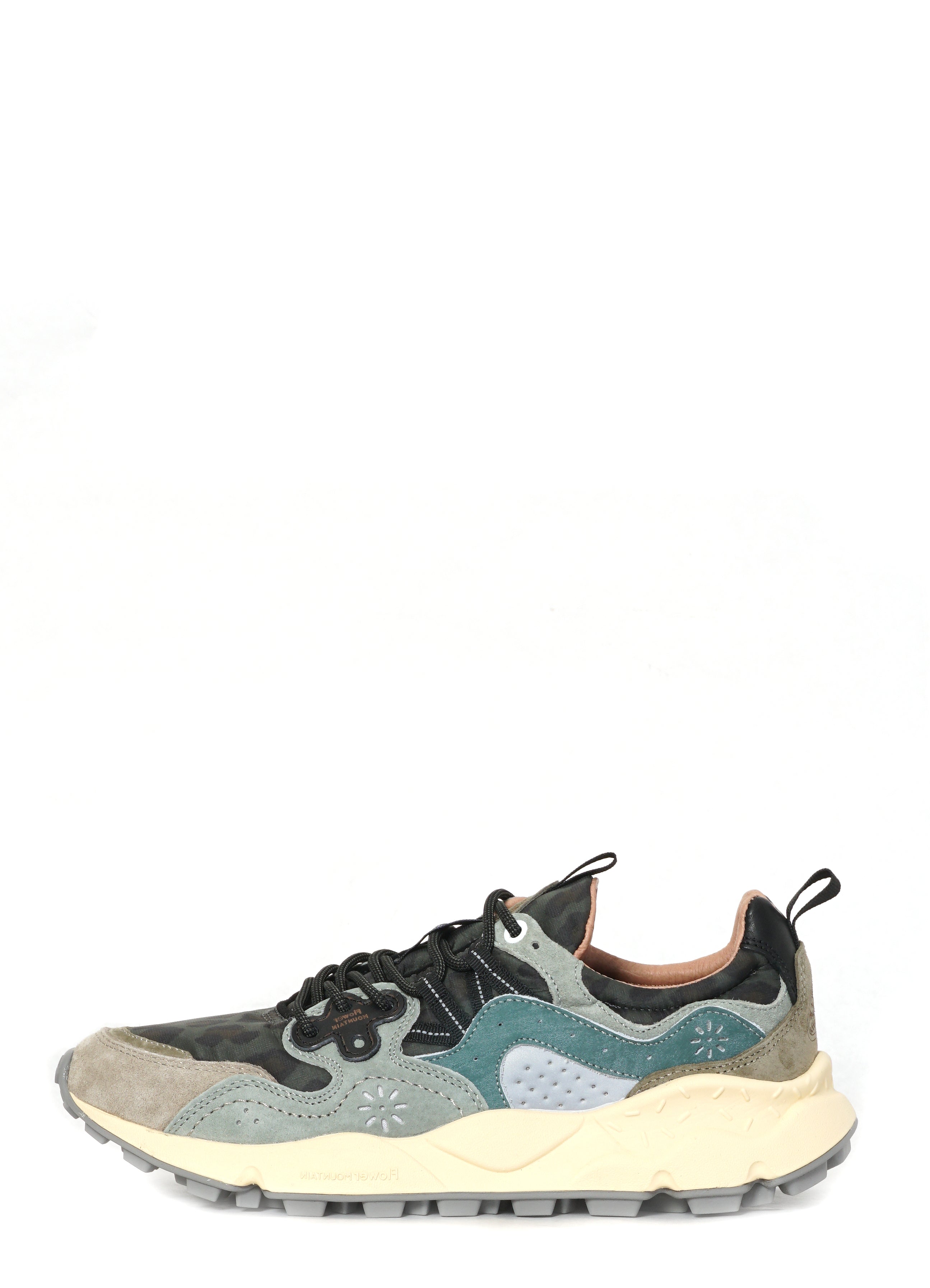 YAMANO 3 | Suede/Nylon Animal Print Sneaker | Anthracite Green