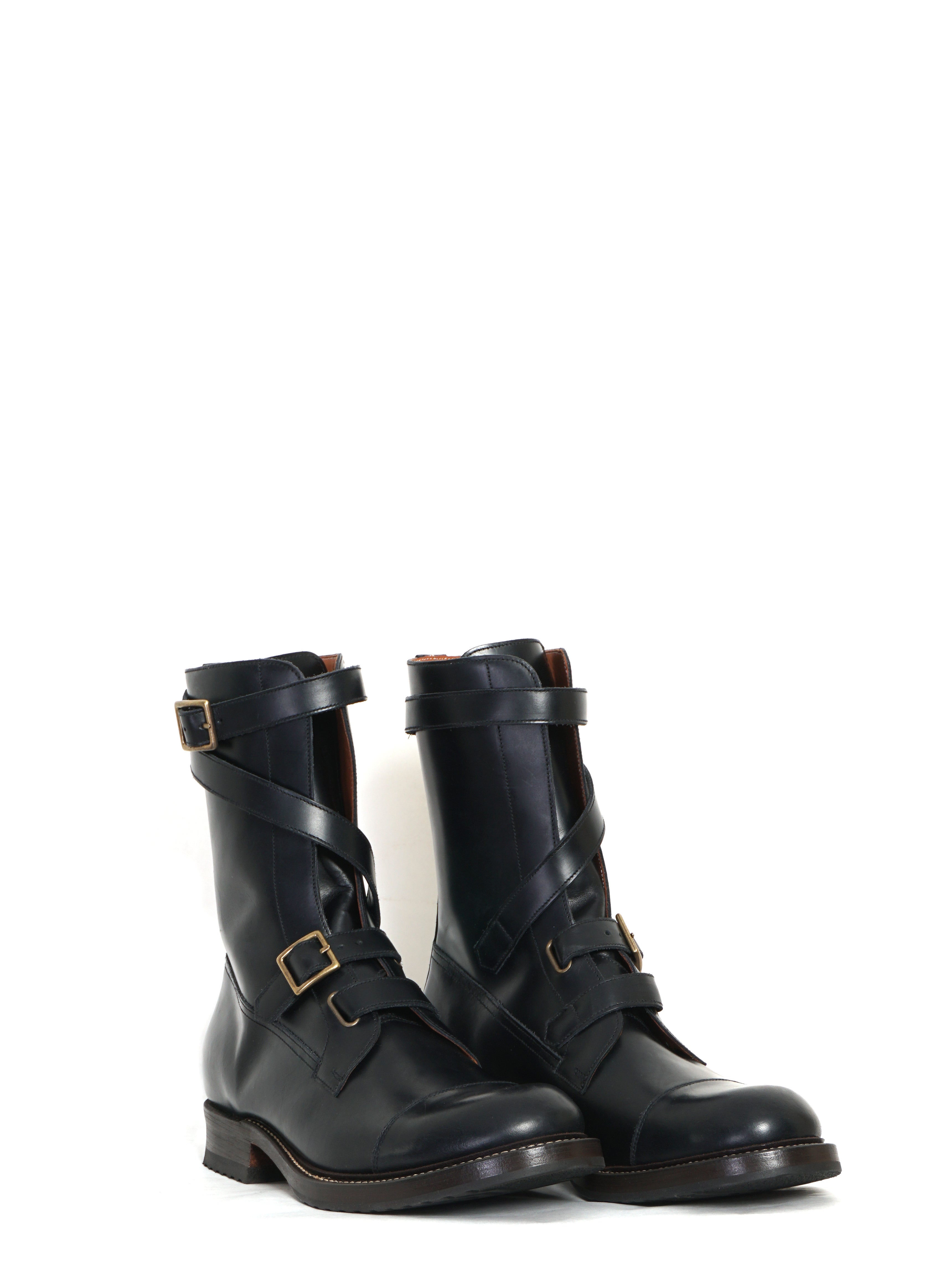 Black leather tanker fashion boots