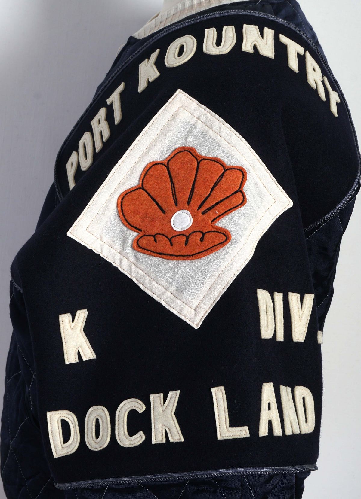 PEARL FLAG SHAM BOMBER | Rayon Satin Quilted Jacket | Navy