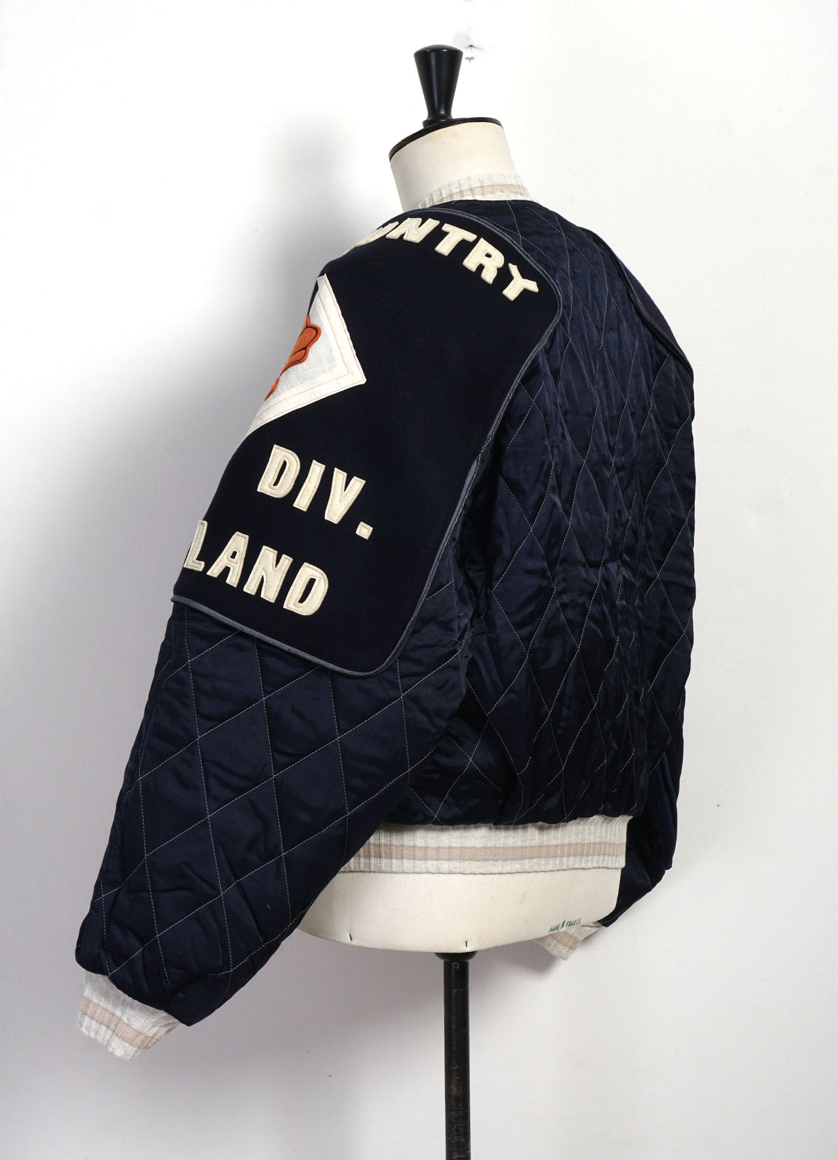 PEARL FLAG SHAM BOMBER | Rayon Satin Quilted Jacket | Navy
