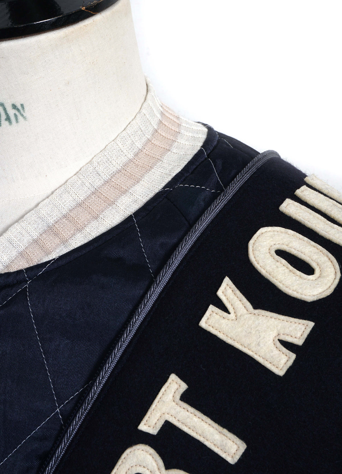 PEARL FLAG SHAM BOMBER | Rayon Satin Quilted Jacket | Navy